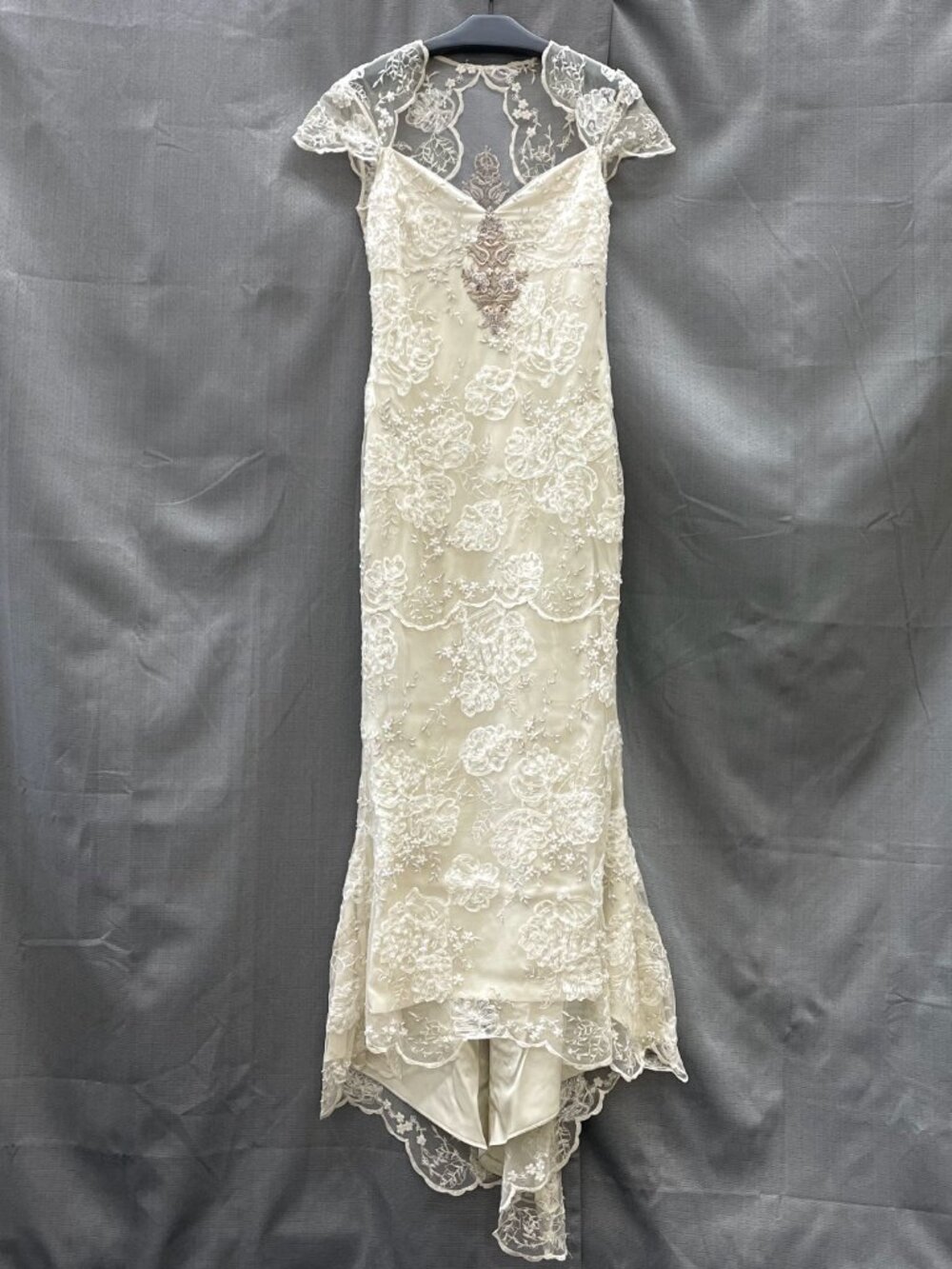 Claire Pettibone Embroidered Lace Sheath Wedding Gown - Picture 11 of 12